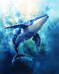 Watercolor Whale in the Ocean A Splash of Marine Life and Artistic Beauty