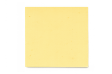 Empty yellow sticky note with blank paper surface, perfect for office reminder, memo, or important message, on transparent background