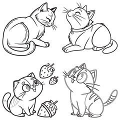 Set line art cat and illustrator isolated eps