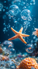 Underwater Wonders A Starfish's Journey in a Sparkling Ocean World