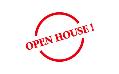 OPEN HOUSE ! - Red Rubber Stamp with text OPEN HOUSE !
