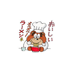 Obraz premium ラーメンを食べるコックの熊