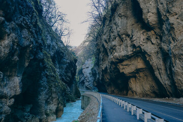 Caucasus gorge: road among natural giants