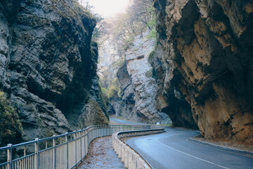 Caucasus gorge: road among natural giants