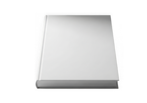 Blank white book cover isolated on transparent background