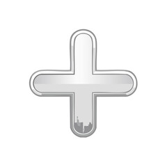 Obraz premium Abstract illustration of a large silver plus sign with city skyline detail