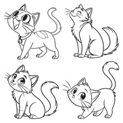 Set line art cat and illustrator isolated eps