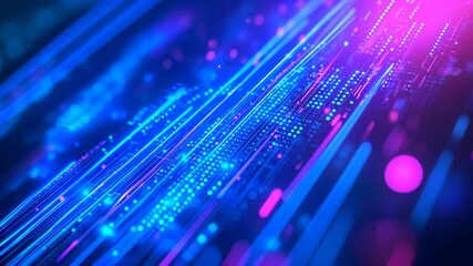 Abstract neon data visualization with glowing blue and pink data streams and network lines portraying technology, digital analytics, cloud computing, and innovation themes - Powered by Adobe