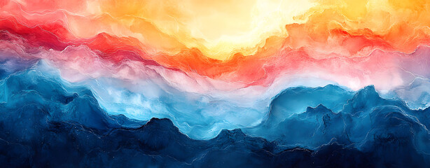 Abstract Watercolor Ocean Sunset A Colorful Artistic Expression of Nature's Beauty