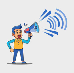 Cartoon Man Announcing with Megaphone Vector Illustration
