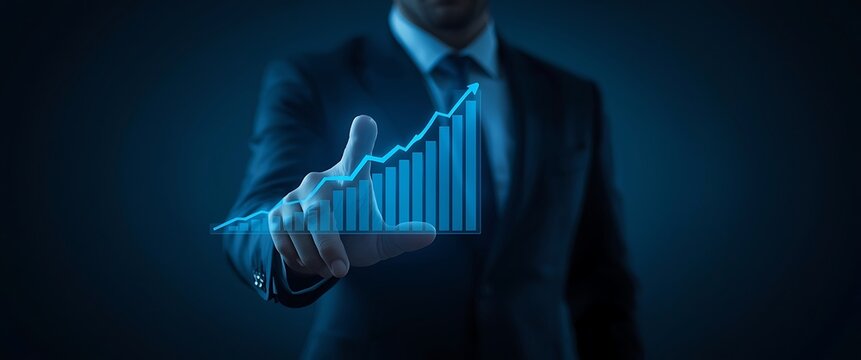 Financial Analyst Pointing at Bar Chart with Growing Business Concept for Business Plan and Improvement Graph of Global Markets to Create Wealth and Future Opportunities