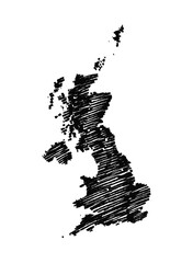 UK map hand drawn Sketch Scribble background vector. United Kingdom Freehand Sketch map, vintage hand drawn map.