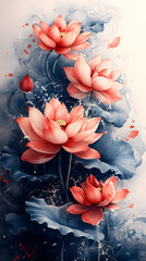 Exquisite Watercolor Lotus Flowers An Artistic Display of Oriental Elegance and Beauty