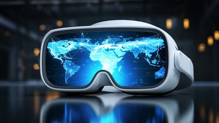 Immersive VR Headset Displaying Global Network and Data Connectivity for Metaverse - Powered by Adobe