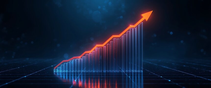Business Increase Graph Ascending Represents Growing Success With Arrow Rising Up Showing Profit Gains and Positive Trend on Dark Background for Economy Progress