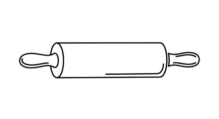 Simple outline drawing of a rolling pin with handles on a white background.