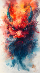 Mystical Oni Portrait A Watercolor Journey into Japanese Folklore