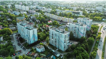 Residential city zone with traffic and greenery