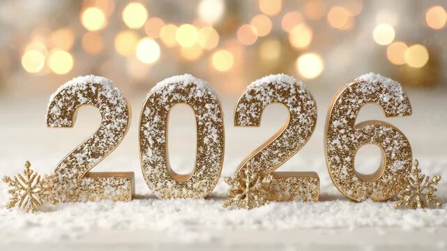 Enjoy the spirit of Christmas and the celebration of New Year 2026. The scene is filled with sparkling decorations, snowflakes, and a warm festive atmosphere to cherish