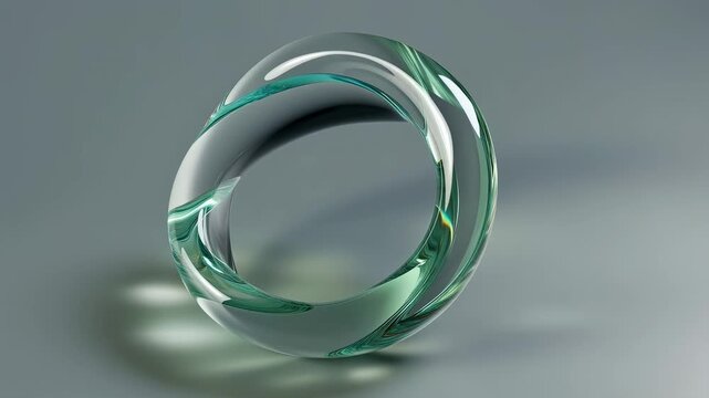 Two polished interlocking metallic rings form a sleek abstract sculpture with mirrored surfaces and soft lighting, resting on a neutral surface to convey modern jewelry design