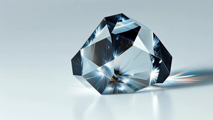 Close up of a faceted crystal diamond resting on a smooth reflective surface, capturing light and sparkling facets, a premium luxury aesthetic for jewelry, fashion, and branding - Powered by Adobe