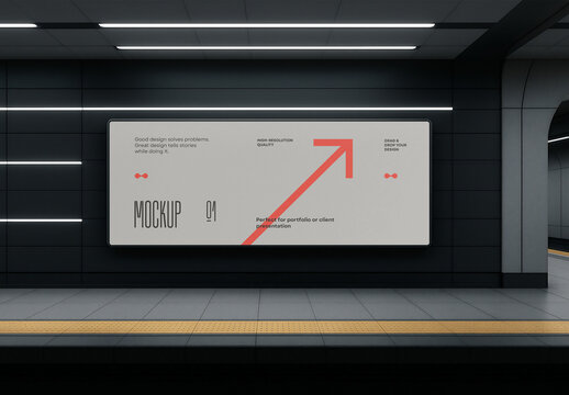 Template Billboard Mockup &ndash; Horizontal Metro Advertising Signage Display