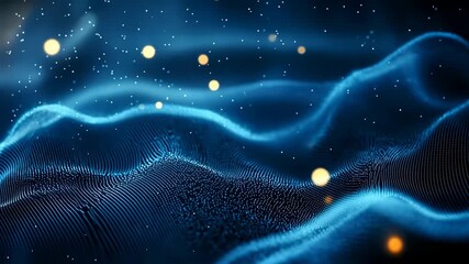 Abstract digital wave and particle field depicting data visualization network connectivity and modern technology concepts for analytics, innovation, science, and futuristic design - Powered by Adobe