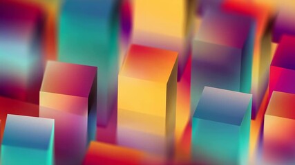 Abstract close-up of colorful 3d cubes in soft focus, vibrant geometric shapes and gradient lighting suggesting digital design, data visualization, and branding concepts - Powered by Adobe