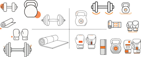 Sports Equipment Line Art Minimal Vector Icon Set Illustration