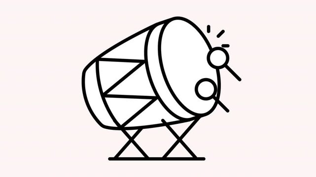 Traditional Indonesian bedug drum animation video The design highlights the large cylindrical drum with its rounded wooden body and stretched drumhead, often associated with mosques and cultural cerem