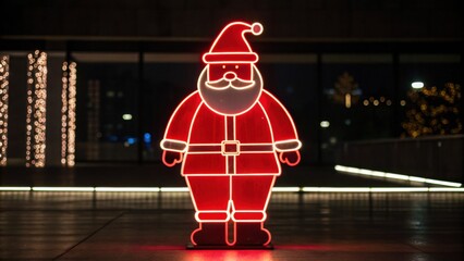 A glowing Santa Claus figure illuminated against a dark background, creating a festive holiday atmosphere.