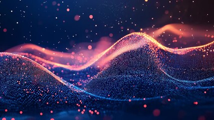 Elegant abstract data visualization featuring neon waves and sparkling particles flowing across a dark digital backdrop, conveying modern technology, innovation, and analytics - Powered by Adobe