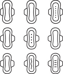 Sanitary Napkin Line and black Icon Set – Feminine Hygiene Vector Pack.