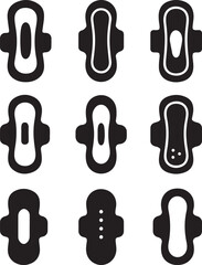 Sanitary Napkin Line and black Icon Set – Feminine Hygiene Vector Pack.