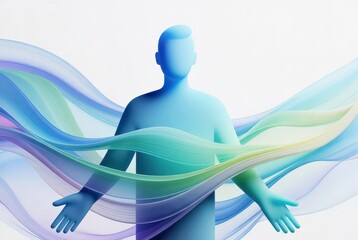 Community wellness support, human figure surrounded by soothing wave patterns
