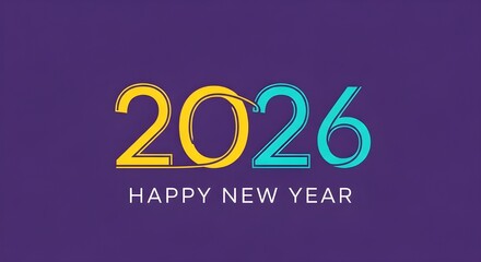 Colourful 2026 Happy New Year background with modern line art typography