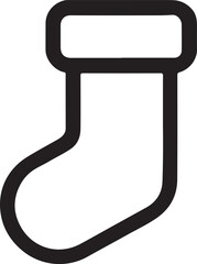 Christmas stocking thin line icon in bold silhouette outline style for festive holiday vector design.