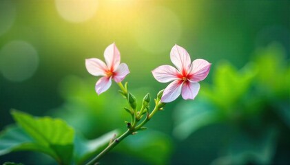 Whispers of affection through intertwined vines and blooming flowers, symbolizing unspoken love and shared moments. Macro photography of two delicate green vines intricately intertwined, adorned with
