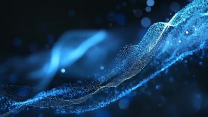 Abstract blue digital landscape with a flowing wave of particles and soft bokeh lights, a futuristic technology background ideal for data visualization, networks, and innovation - Powered by Adobe