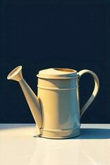 A single, elegant plastic watering can casting a shadow, a minimalist aesthetic for plant care. A minimalist still life featuring a single, sleek, modern plastic watering can with a smooth finish,