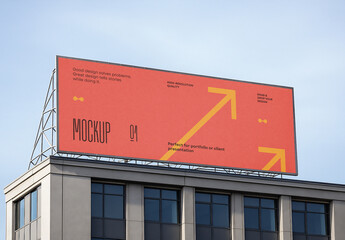 Billboard Mockup on Building Exterior &ndash; Outdoor Advertising Signage Template