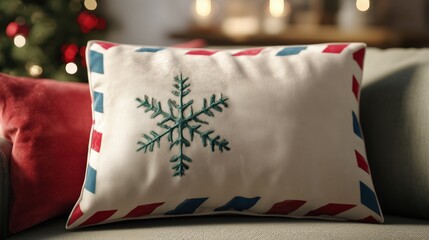  pillow designed as Christmas envelope with snowflake