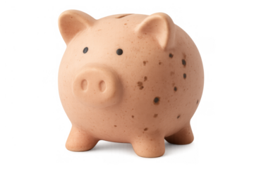 Piggy bank standing on transparent background, symbolizing savings, investment, finance, wealth, and economic stability