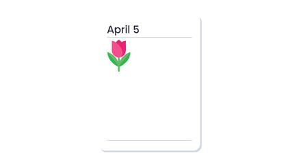 Blooming Dates: A Minimalist Calendar Page Highlighting the Fifth of April with a Tulip Icon, Symbolizing Spring or a Special Blooming Event