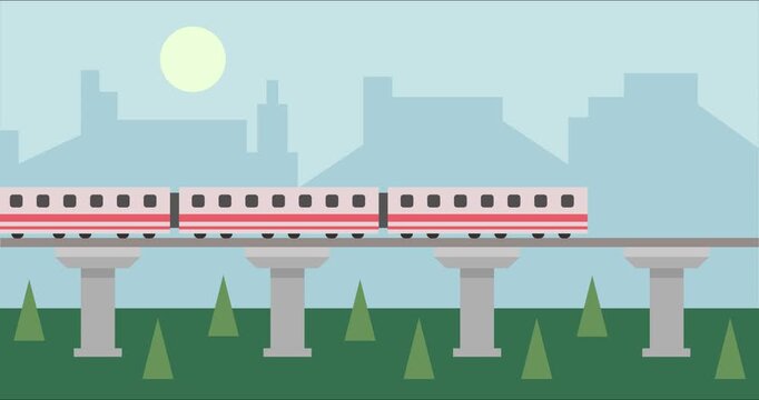 Animation bullet train in green city