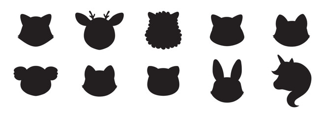 Naklejka premium Cartoon cute baby animals for baby card, baby shower invitation. Vector illustration. Deer,cat, bunny,koala, llama, alpaca, racoon,fox, unicorn, wolf. For printing on fabric, postcard, wrapping paper