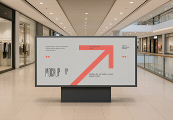 Template mockup of indoor advertising board with clean modern billboard display in shopping mall