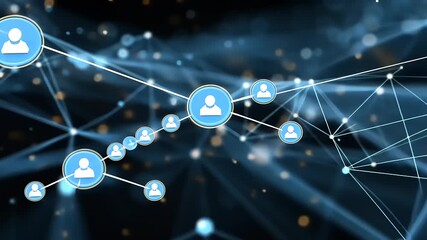 Abstract digital network connection with glowing nodes representing people and data in a futuristic setting - Powered by Adobe