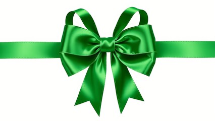 Elegant green satin ribbon bow isolated on white background, perfect for gift wrapping and decoration