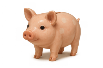 Pink ceramic piggy bank for money savings, building wealth, finance, currency, investment, and financial planning on transparent background